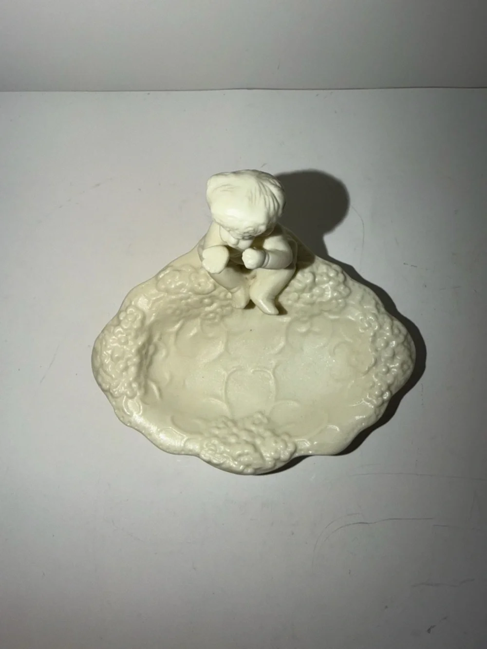 Vintage Matte Bisque Porcelain Cherub Soap Dish